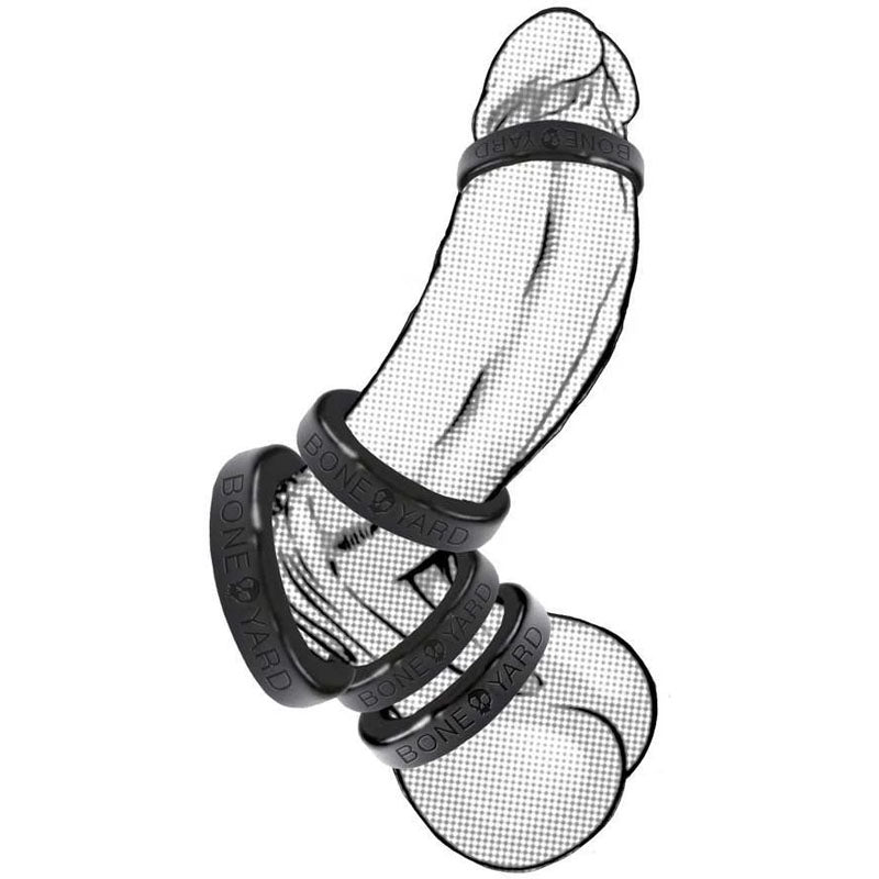 Boneyard Silicone Ring 50mm - 50 mm Cock Ring showcased on a mesh figure for illustrating comfort and design features.