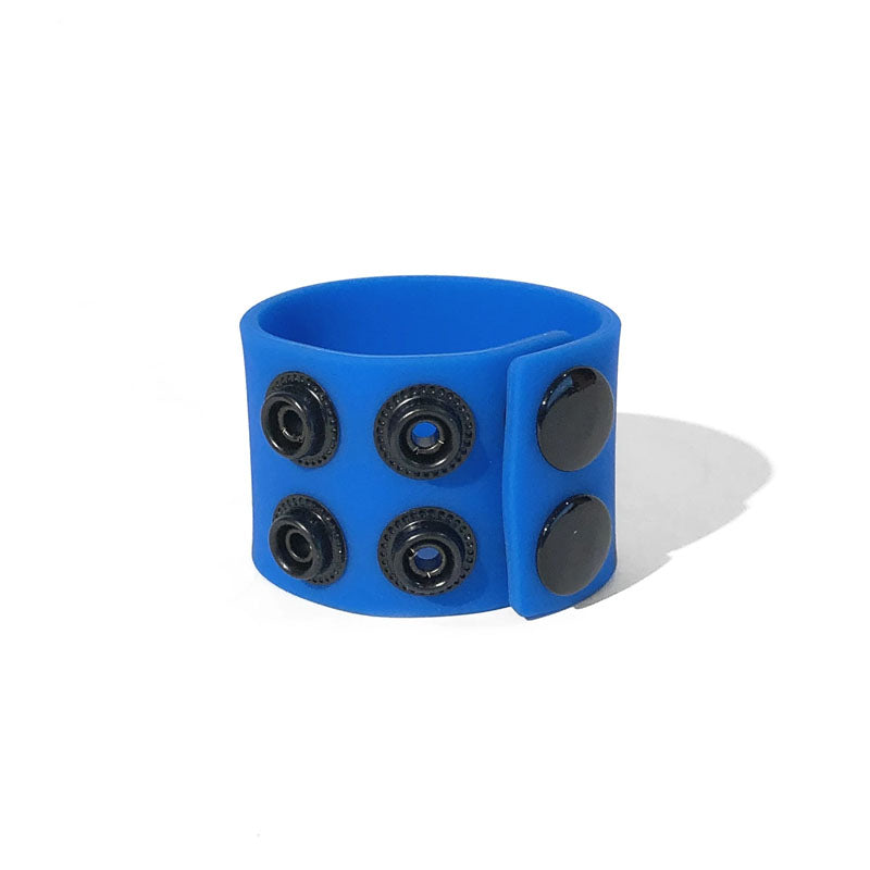 Boneyard Silicone Ball Strap  -  3-Snap 4 cm Adjustable Ball Stretcher Ring in blue silicone with black snaps.