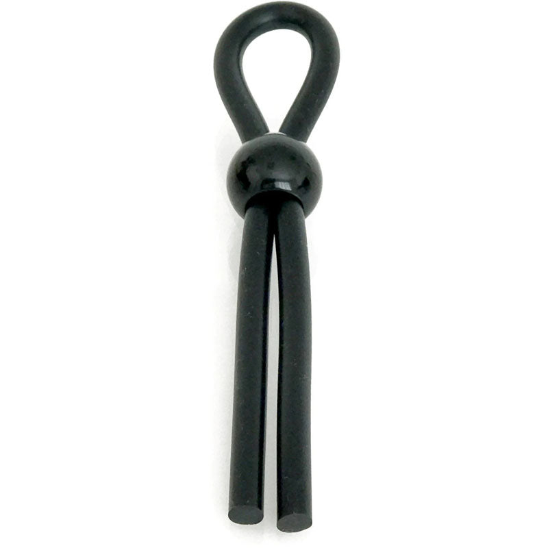 Boneyard Cock Leash Single -  Adjustable Cock Lasso Ring in black silicone with adjustable lasso design.