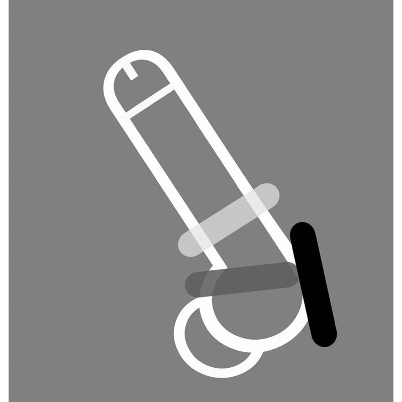Illustration of a penis with Boneyard Triple Play Cock Rings - 3 Pack design, showcasing different ring placements.