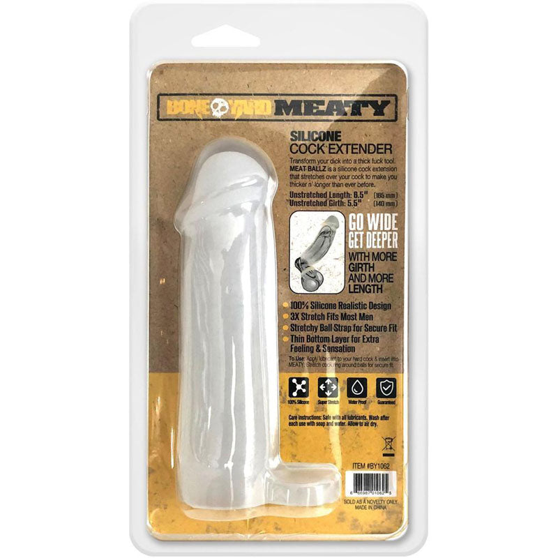 Boneyard Meaty Cock Extender -  -  Penis Extender Sleeve packaging featuring silicone design and usage instructions.