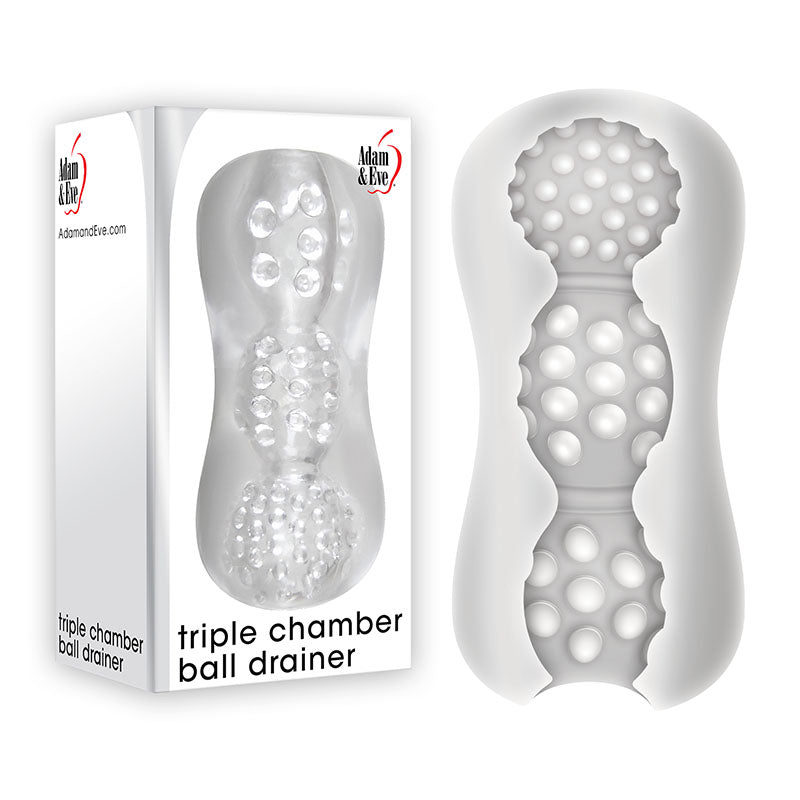 Adam & Eve Triple Chamber Ball Drainer -  Masturbator Sleeve with unique pleasure nubs and close-ended design for suction.