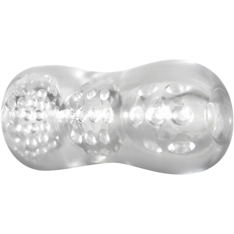 Adam & Eve Triple Chamber Ball Drainer -  Masturbator Sleeve showcasing unique pleasure nubs for an intense experience.