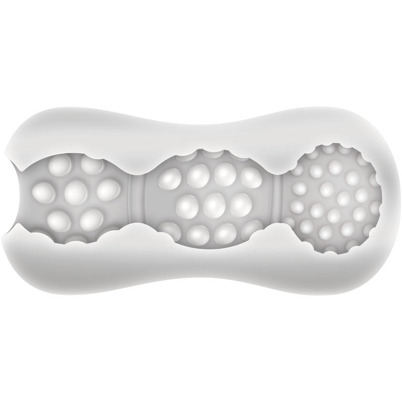 Adam & Eve Triple Chamber Ball Drainer -  Masturbator Sleeve showcasing three unique pleasure chambers with nubs.