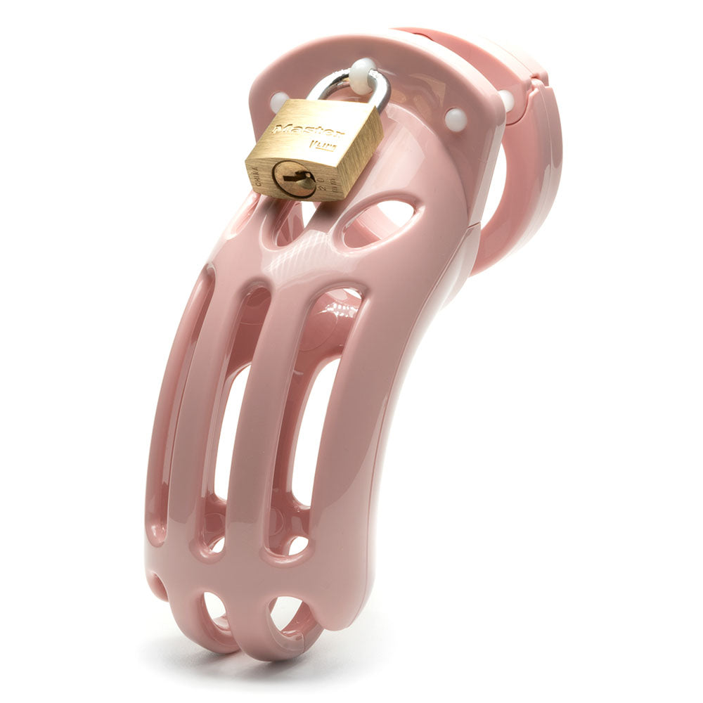 The Curve Chastity Cock Cage Kit -  -  3.75 Inch Cock Cage Kit in pink with padlock for secure fit.