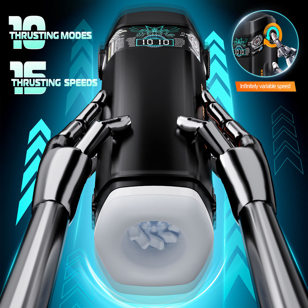 CyberSkin The Titan - USB Rechargeable Thrusting & Vibrating Auto Masturbator with Heater features 10 thrusting speeds and modes.