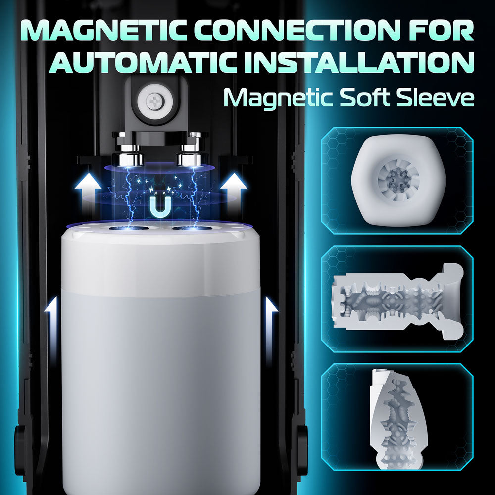Magnetic connection for automatic installation of CyberSkin The Titan - USB rechargeable thrusting & vibrating auto masturbator with heater.