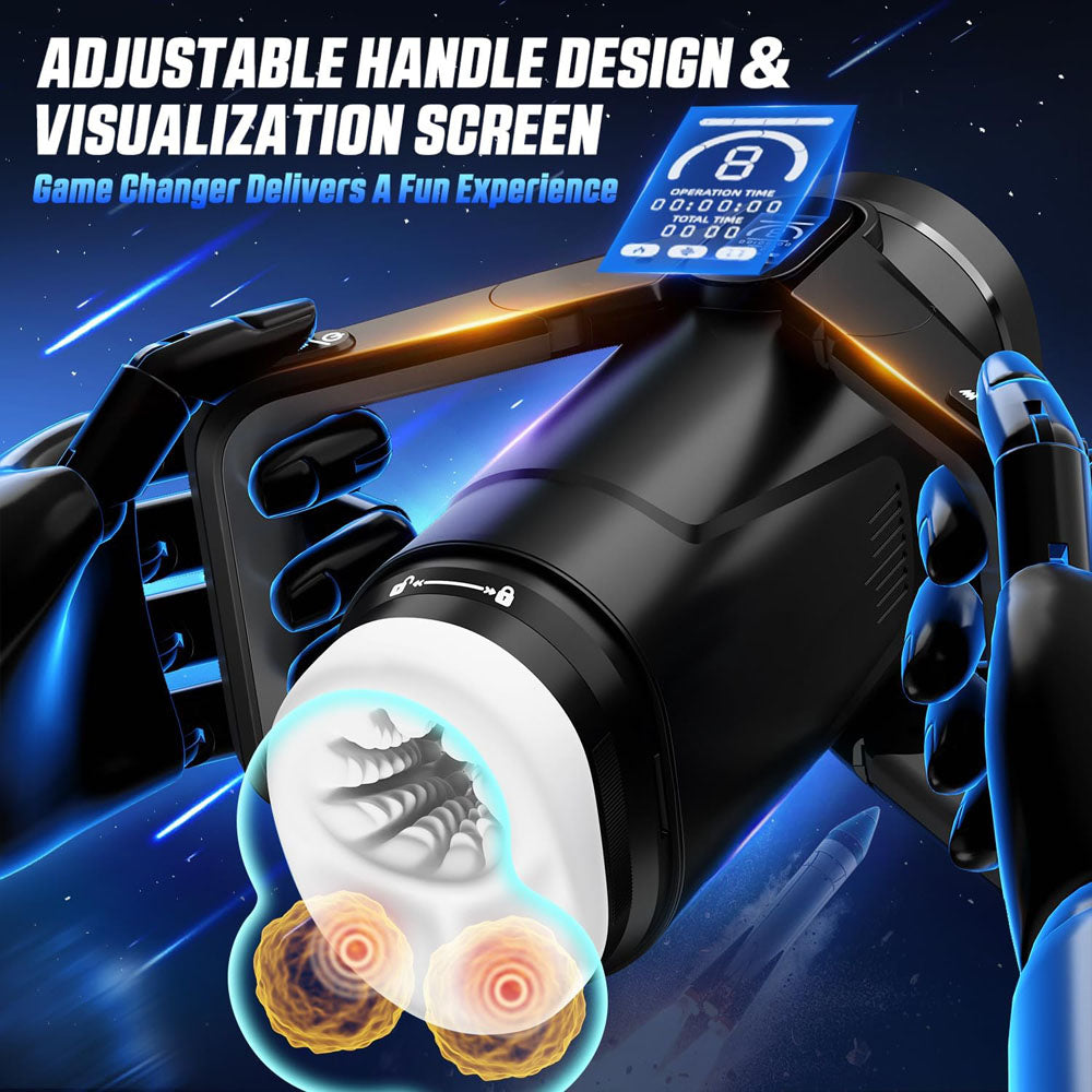 CyberSkin The Wing - USB Rechargeable Thrusting & Massaging Auto Masturbator with Heater featuring adjustable handle design.