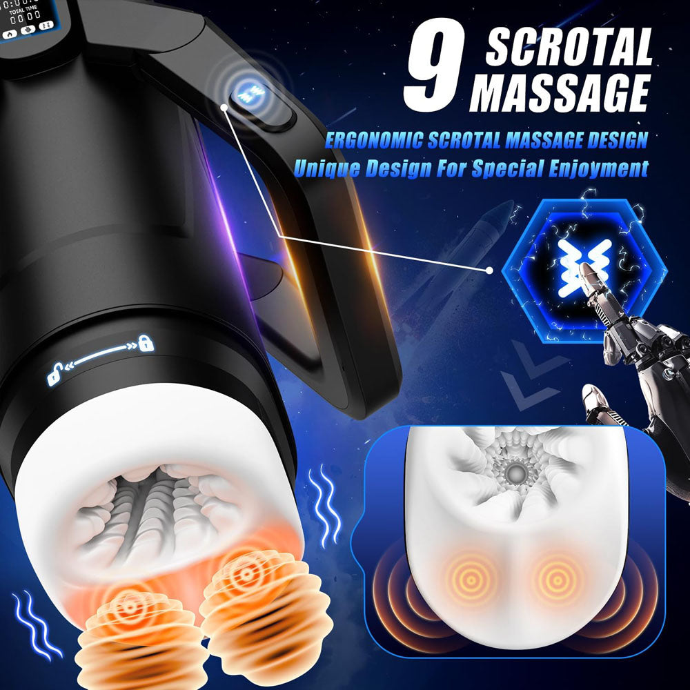 CyberSkin The Wing -  USB Rechargeable Thrusting & Massaging Auto Masturbator with Heater featuring 9 scrotal massage design.