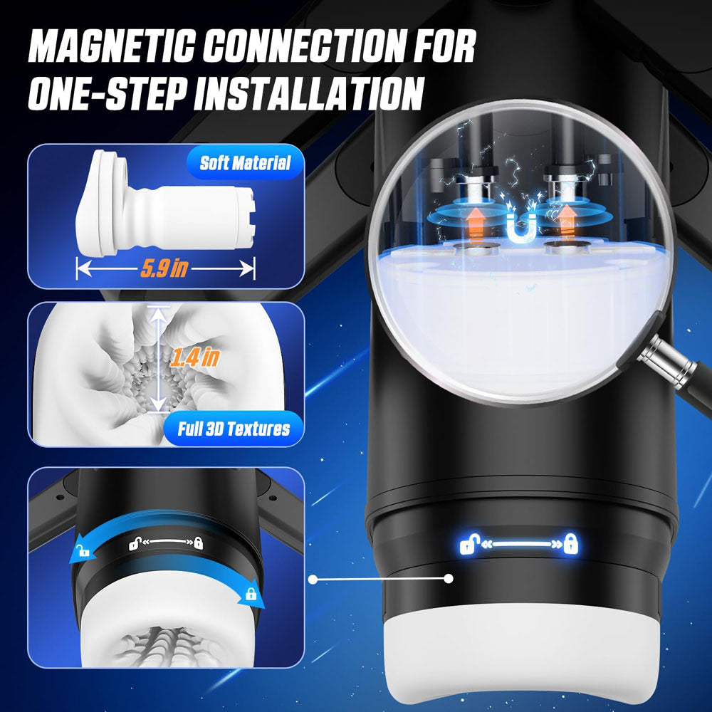 Magnetic connection for one-step installation of CyberSkin The Wing - USB Rechargeable Thrusting & Massaging Auto Masturbator with Heater.