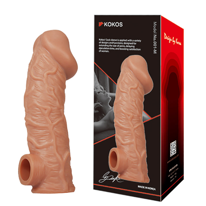Kokos Cock Sleeve 001 -  Penis Extension Sleeve - Large Size displayed with packaging for enhanced intimacy and pleasure.