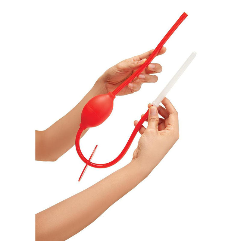 CleanScene 5 Piece Higginson Anal Douche Set - Includes Free Travel Douche Included with red bulb and insertable nozzle.