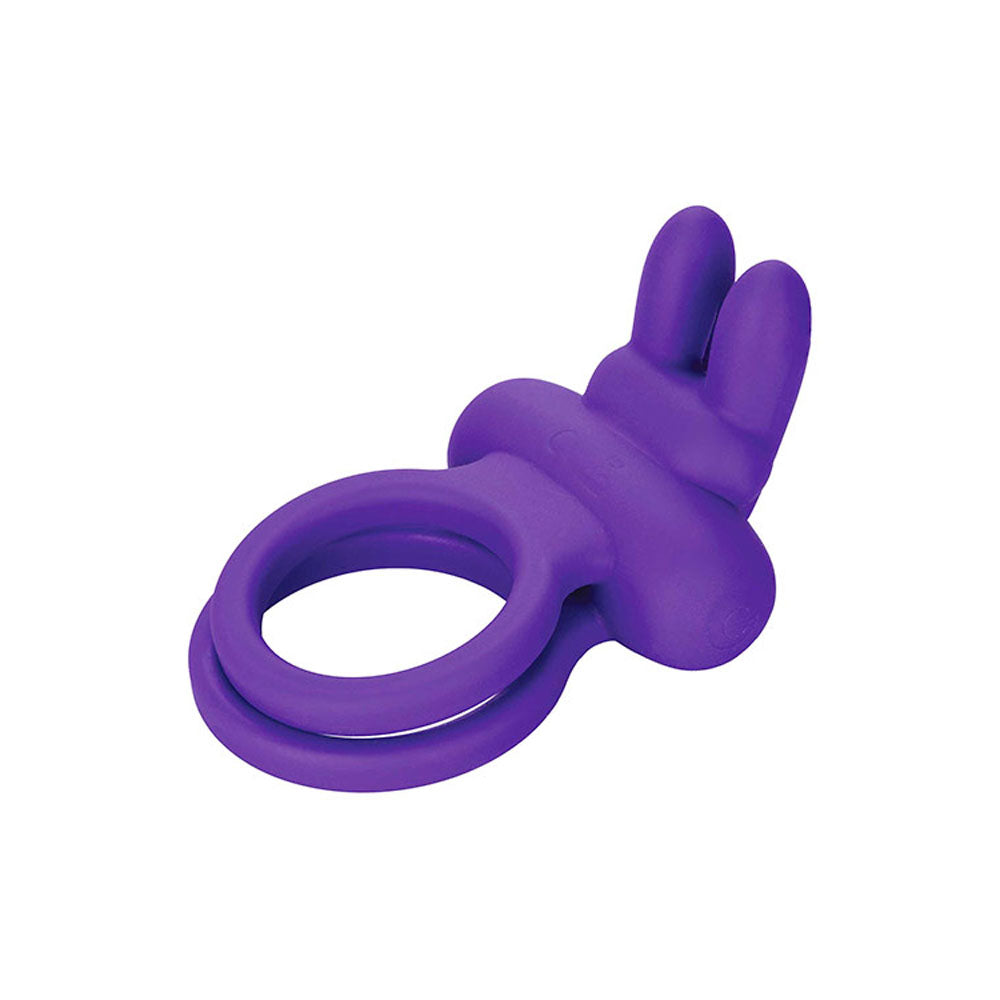 Adam & Eve ROCKIN' RABBIT -  USB Rechargeable Cock & Balls Ring in purple silicone with bunny ears design.