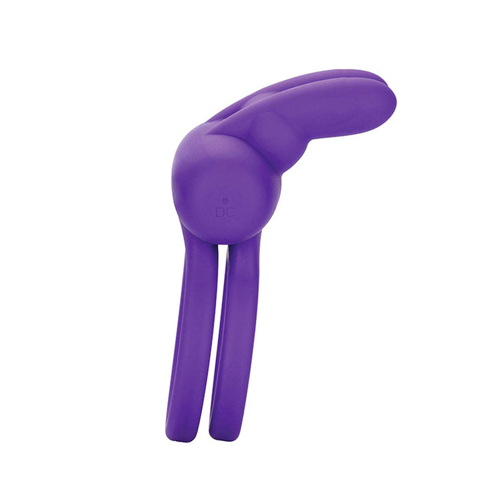 Adam & Eve ROCKIN' RABBIT -  USB Rechargeable Cock & Balls Ring in purple silicone for enhanced pleasure.
