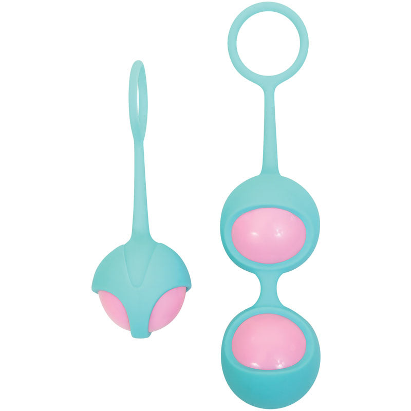 Adam & Eve Eve's Kegel Training Set - Teal/Pink Kegel Trainers - Set of 2 featuring individual and duo balls.