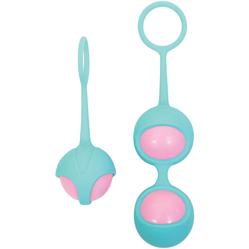 Adam & Eve Eve's Kegel Training Set - Teal/Pink Kegel Trainers - Set of 2 featuring individual and duo balls.