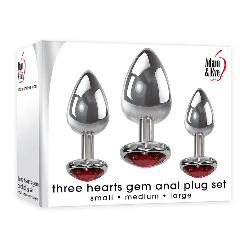 Adam & Eve Three Hearts Gem Anal Plug Set - Metallic Butt Plugs with Gem Bases - Set of 3 Sizes Adam & Eve Discreet Intimate Essentials.