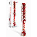 Adam & Eve Sweetheart Swirl Glass Dildo - /Red Glass 22 cm Dildo showcased in packaging, featuring intricate swirling textures.