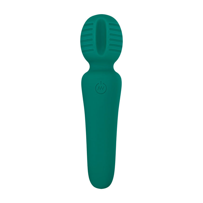 Adam & Eve Petite Private Pleasure Wand - 14.8 cm USB Rechargeable Massager Wand in teal color and ergonomic design.