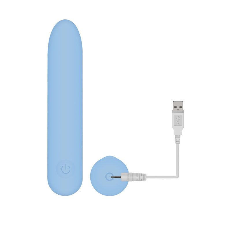 Adam & Eve Eve's Silky Sensations Rechargeable Bullet -  9.4 cm USB Rechargeable Bullet in blue with USB charger.