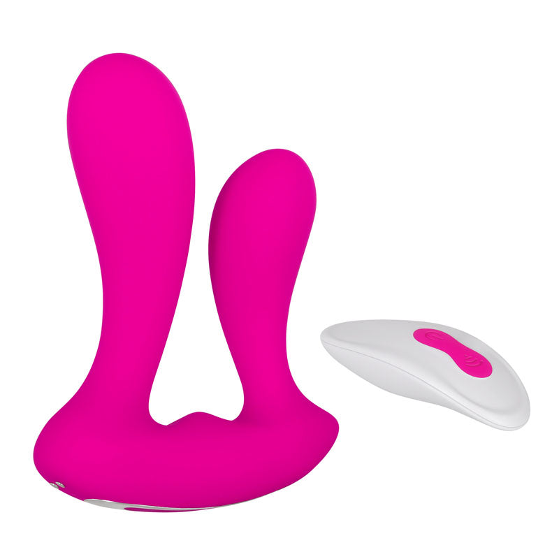 Adam & Eve Rechargeable Dual Entry Vibe -  USB Rechargeable Vibrator with Remote Control in pink, ideal for intimate essentials for her.