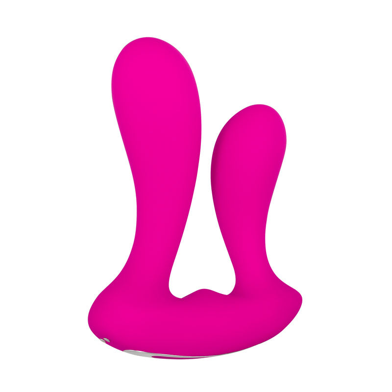Adam & Eve Rechargeable Dual Entry Vibe -  USB Rechargeable Vibrator with Remote Control in vibrant pink color.