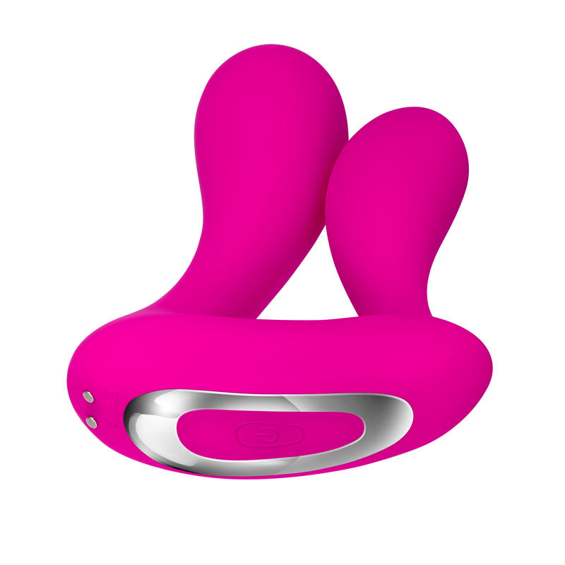 Adam & Eve Rechargeable Dual Entry Vibe -  USB Rechargeable Vibrator with Remote Control in vibrant pink color.