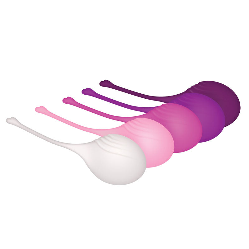 Evolved TIGHT & DELIGHT - Kegel Trainer Set - 5 Piece Kit featuring colorful kegel balls for pelvic floor training.