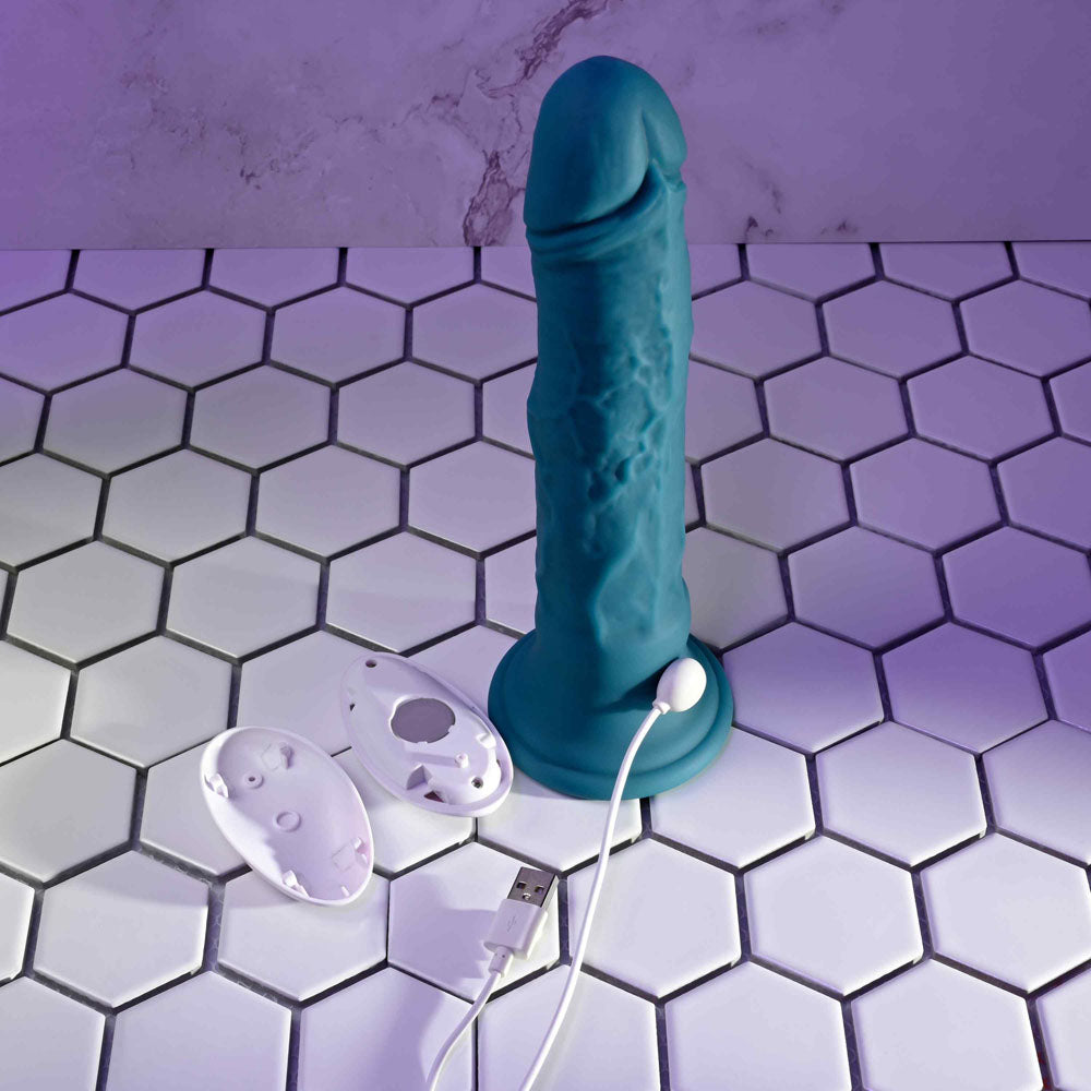 Evolved TSUNAMI -  18.4 cm USB Rechargeable Vibrating Dong with Remote Control on hexagon tiles.