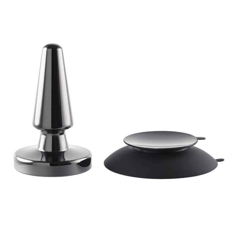 Evolved BEGINNER METAL PLUG - Black 11.2 cm USB Rechargeable Vibrating Butt Plug with silicone suction cup base.