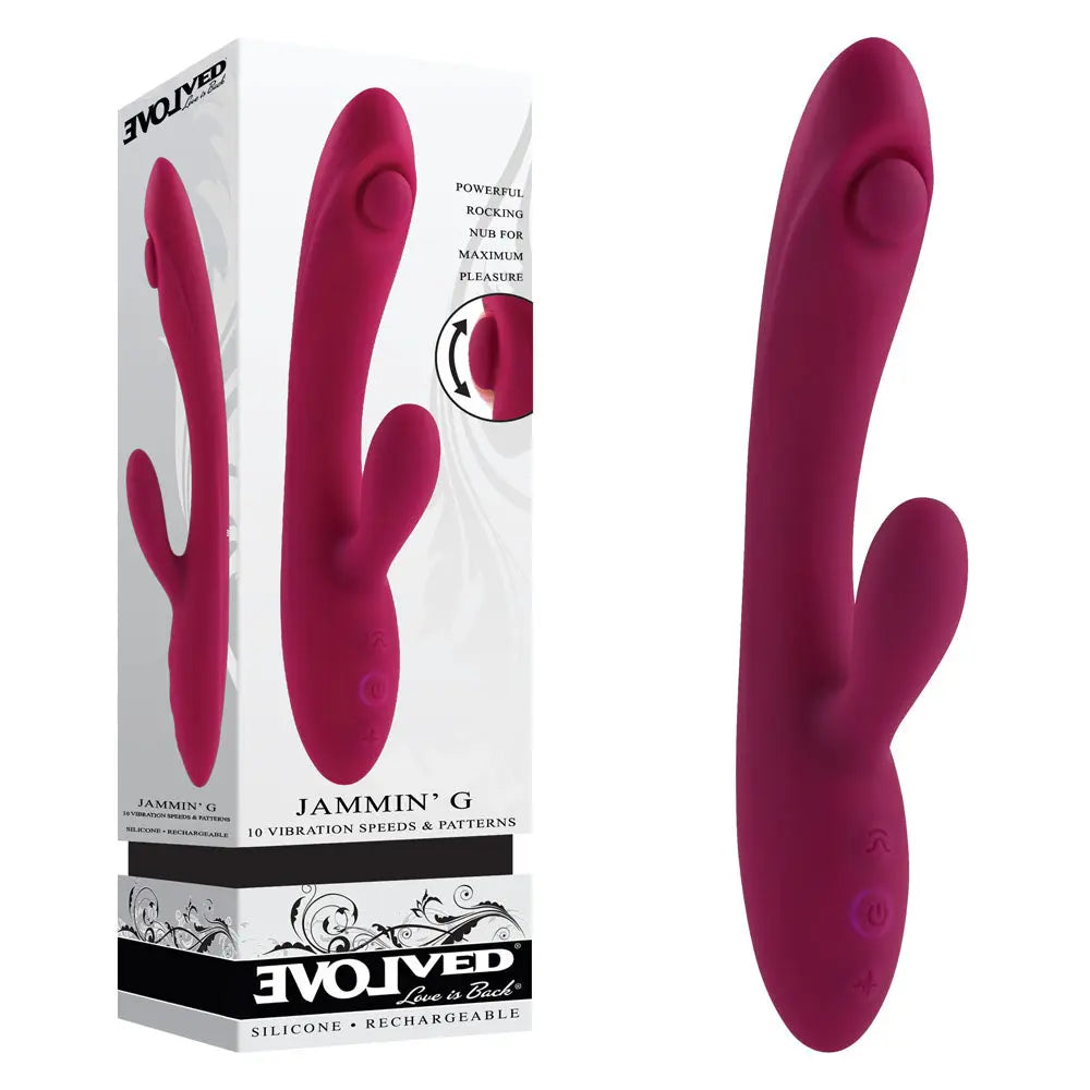 Evolved JAMMIN' G - Burgundy 20.1 cm USB Rechargeable Rabbit Vibrator Evolved Discreet Intimate Essentials.