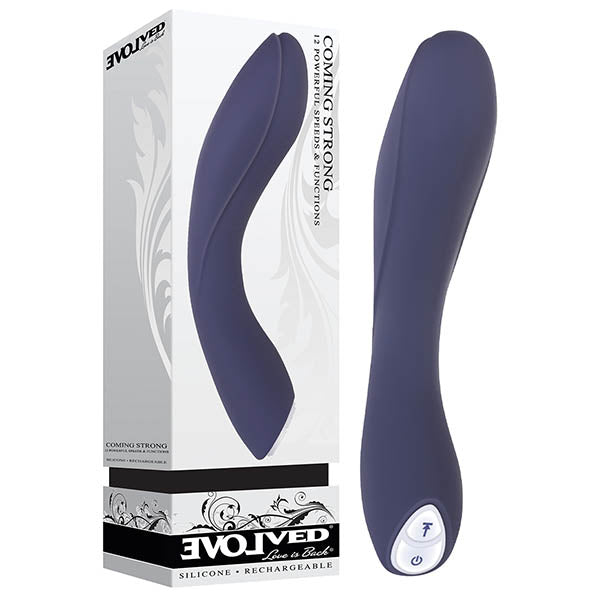Evolved Coming Strong - Navy 119 cm (7.5'') USB Rechargeable Vibrator with elegant design and packaging.