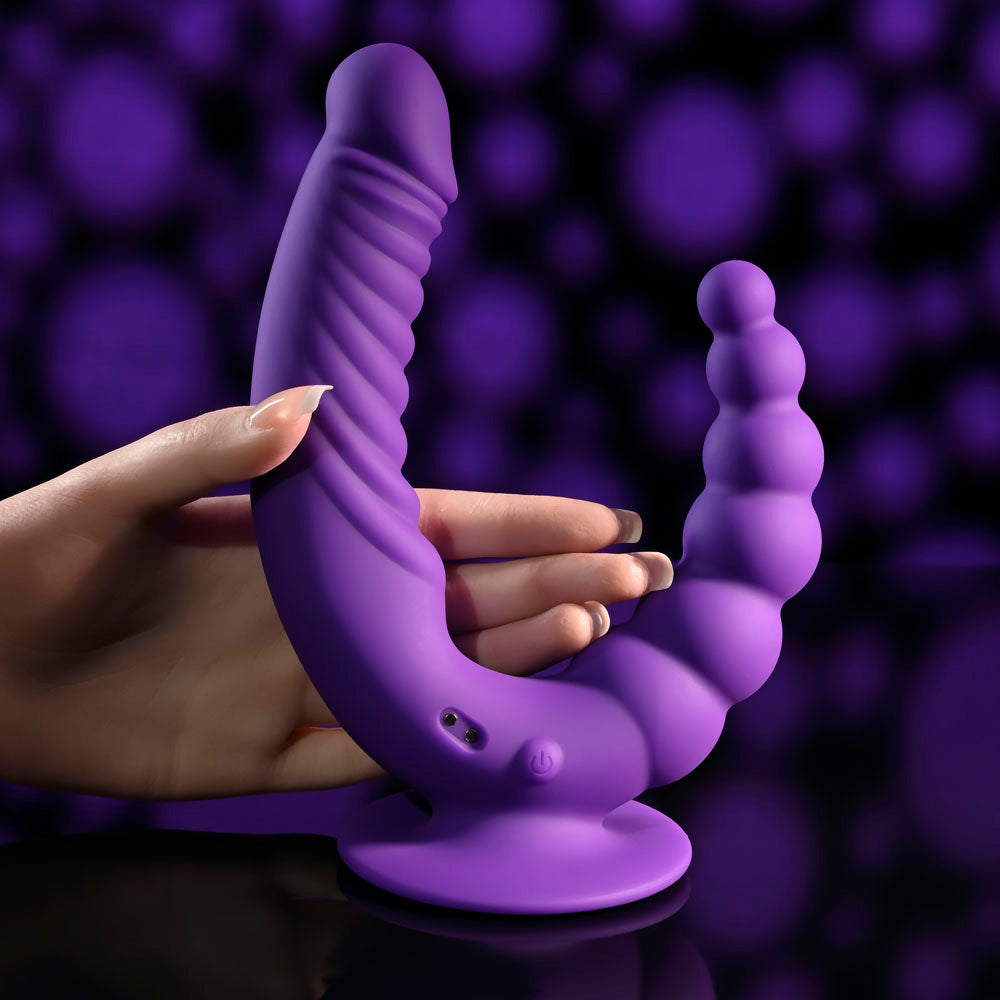 Evolved THE RIDER -  USB Rechargeable Double Ended Vibrator with Wireless Remote in vibrant purple color.