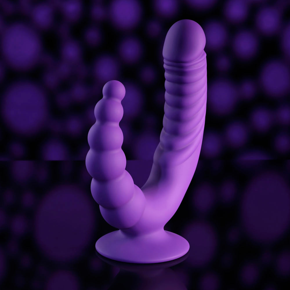 Evolved THE RIDER -  USB Rechargeable Double Ended Vibrator with Wireless Remote in vibrant purple color.