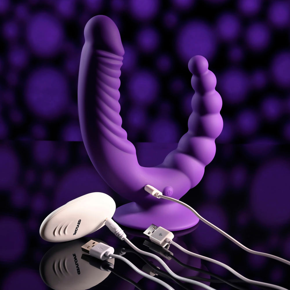 Evolved THE RIDER -  USB Rechargeable Double Ended Vibrator with Wireless Remote with charging cables.