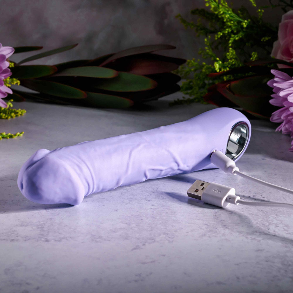 Evolved FANTASY -  18.4 cm USB Rechargeable Vibrator with realistic texture and USB charging cable.