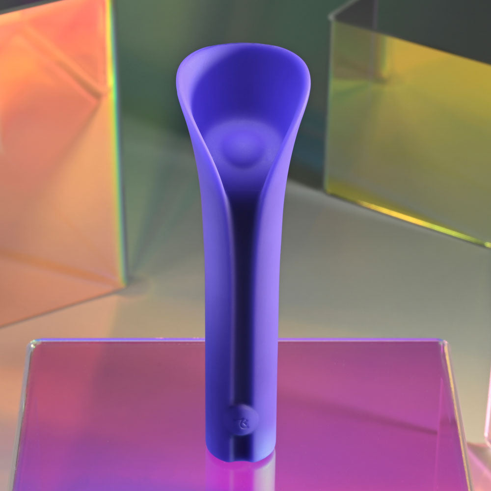 Evolved FULL COVERAGE - 11.9 cm USB Rechargeable Bullet showcasing a sleek purple design against a colorful background.