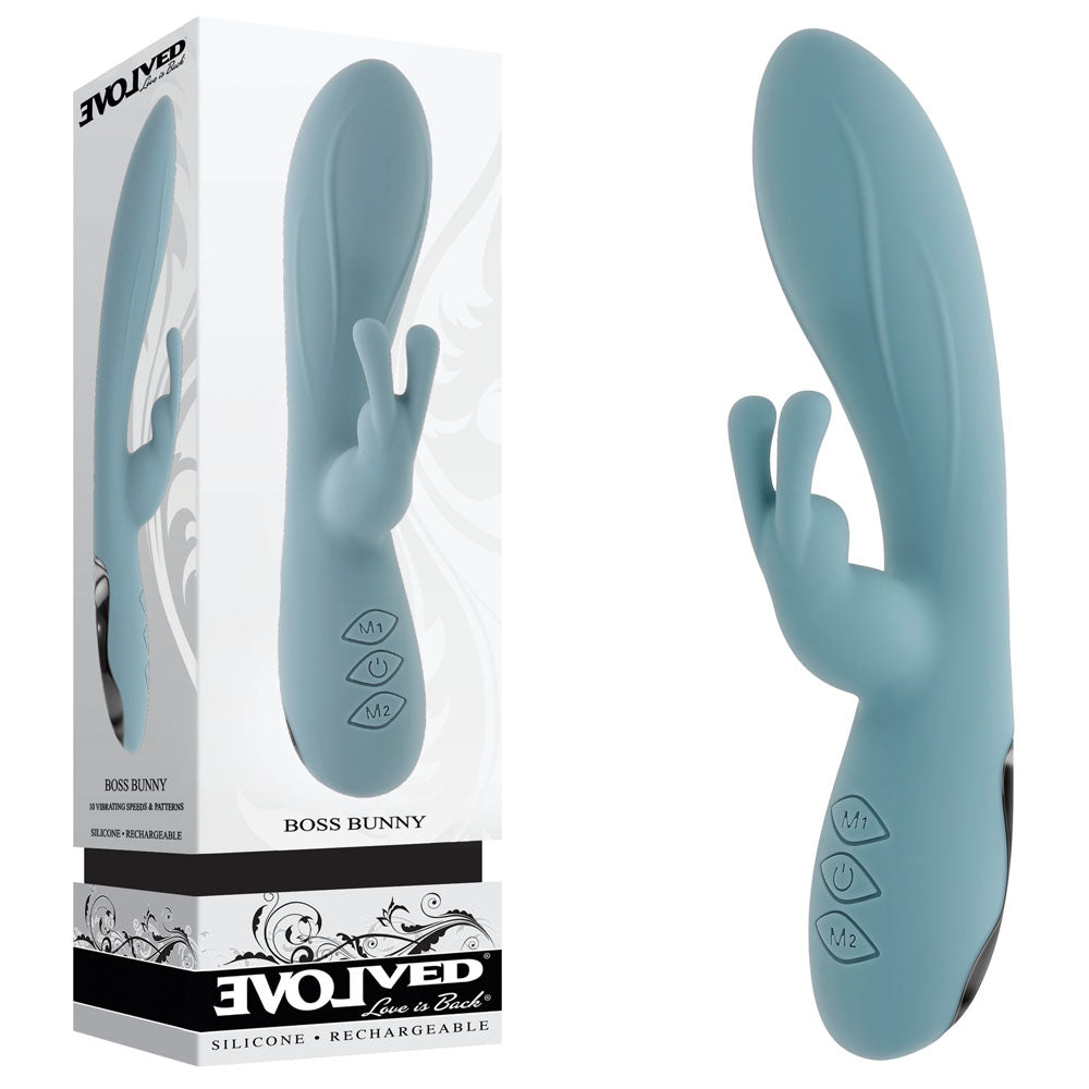 Evolved BOSS BUNNY - Baby 20.1 cm USB Rechargeable Rabbit Vibrator in sleek packaging.