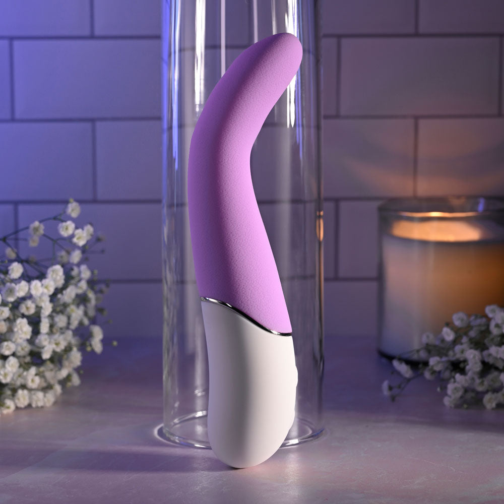 Evolved SLIP OF THE TONGUE - 21.1 cm rechargeable flicking tongue vibrator in soft silicone with chrome finish.