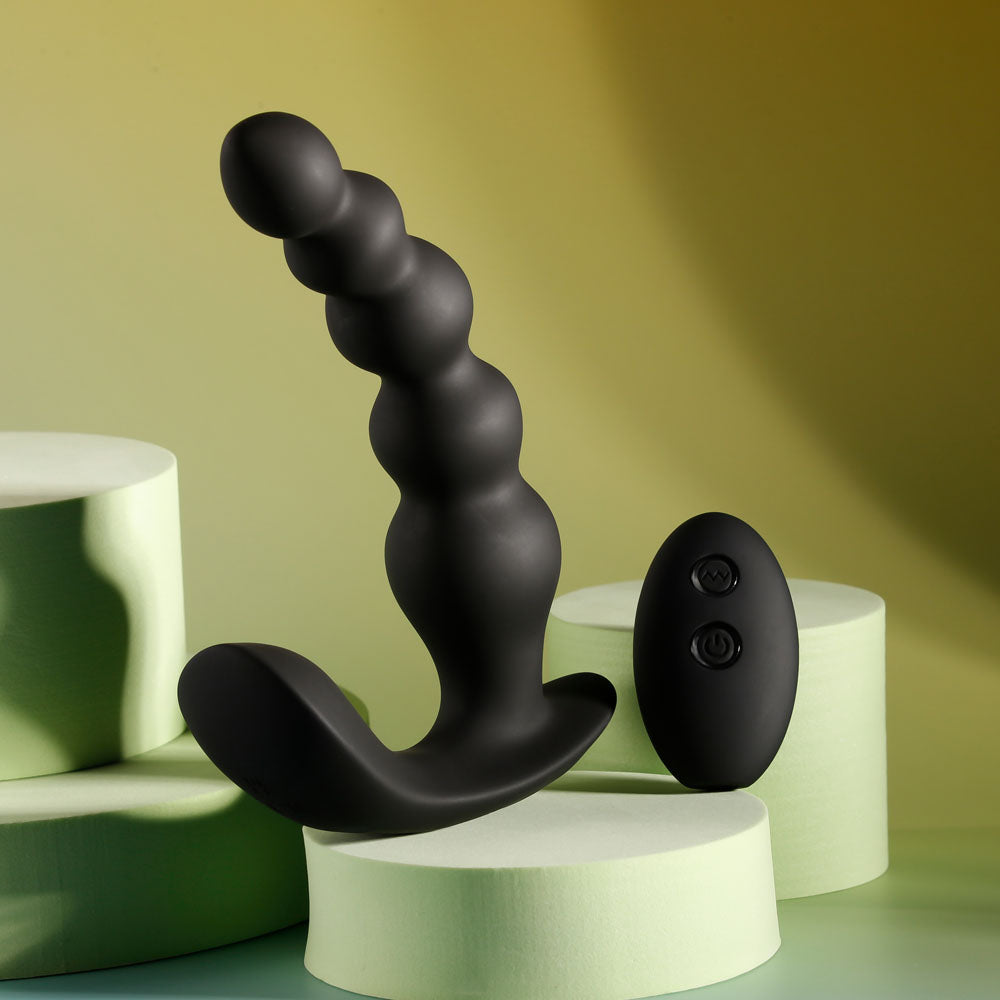 Evolved BEAD ME UP -  16.8 cm USB Rechargeable Vibrating Anal Beads with Wireless Remote on display.