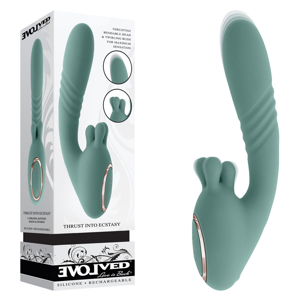 Evolved THRUST INTO ECSTASY - 21 cm USB Rechargeable Thrusting & Rotating Vibrator with textured design and robust stimulation.