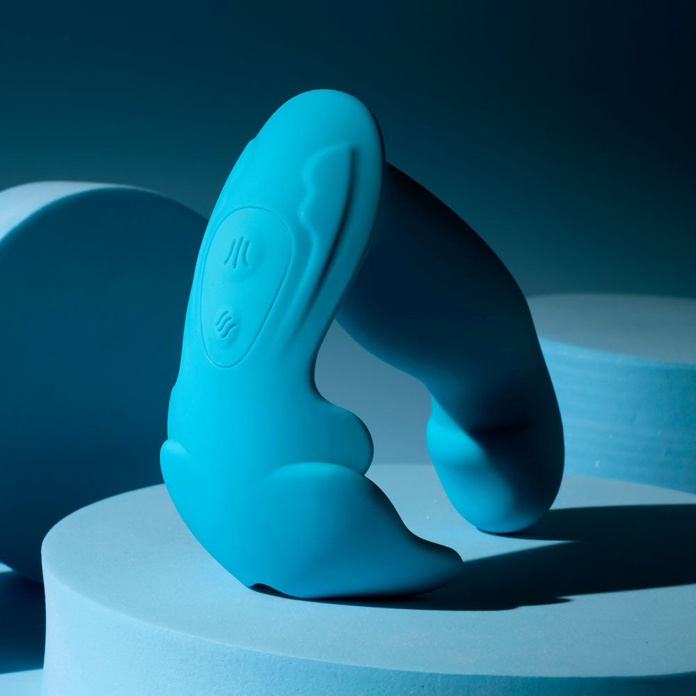 Evolved SPREAD YOUR WINGS -  USB Rechargeable Wearable Butterfly Vibrator in blue, showcasing its ergonomic design and controls.