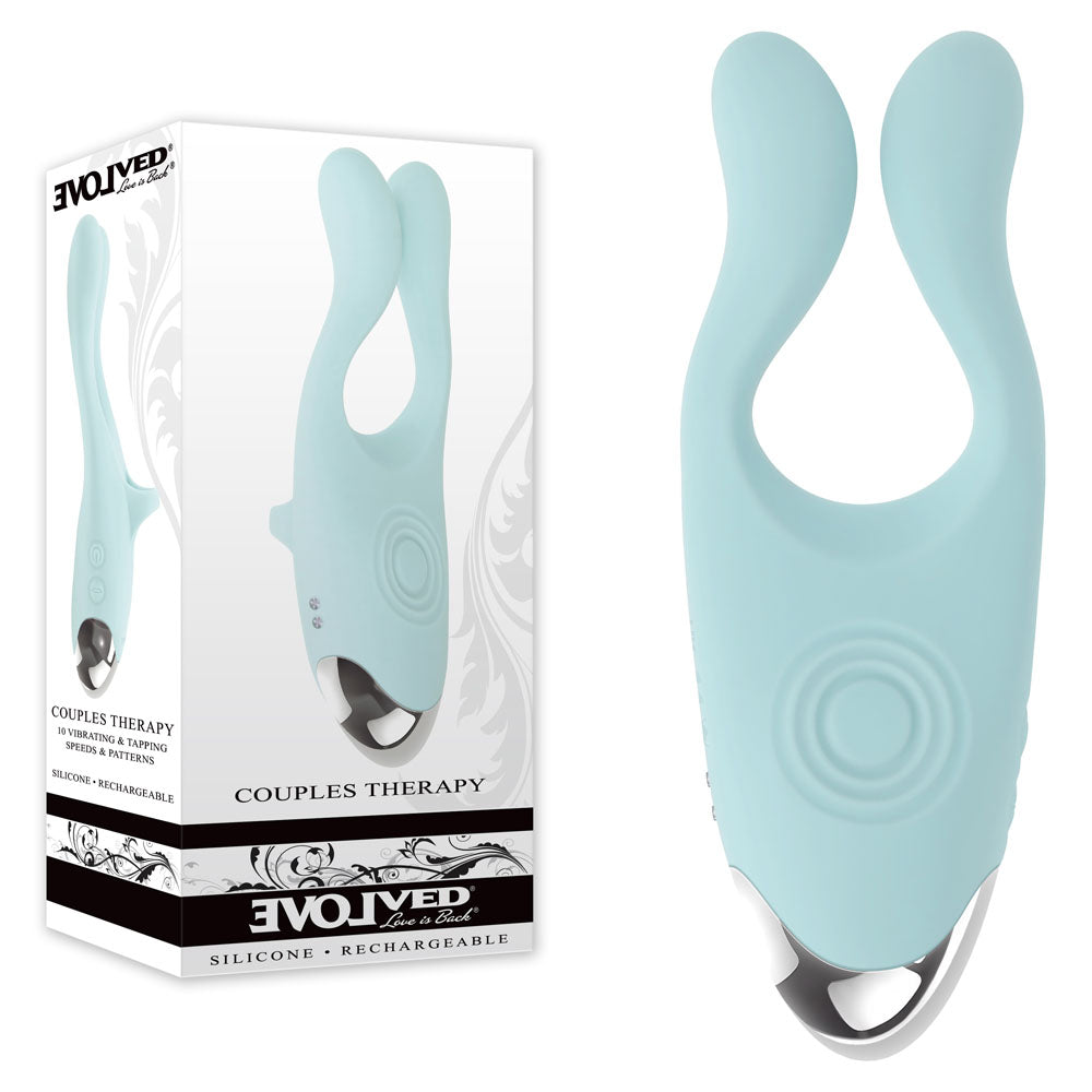 Evolved COUPLES THERAPY - Teal USB Rechargeable Couples Stimulator with two vibrating antennae and innovative design.