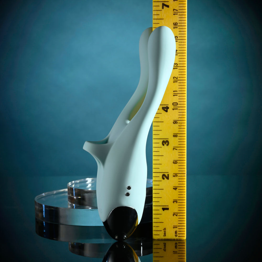 Evolved COUPLES THERAPY - Teal USB Rechargeable Couples Stimulator, showcasing its unique design and dimensions.