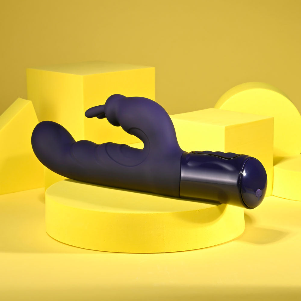 Evolved BIG DEAL - 25.7 cm USB Rechargeable Rabbit Vibrator on yellow background, perfect intimate essentials for her.