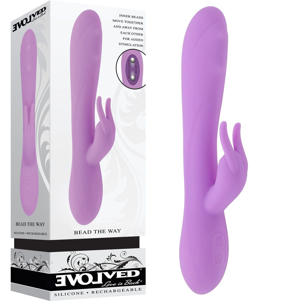 Evolved BEAD THE WAY - 23.2 cm USB Rechargeable Rabbit Vibrator in purple, showcasing intimate essentials for her.