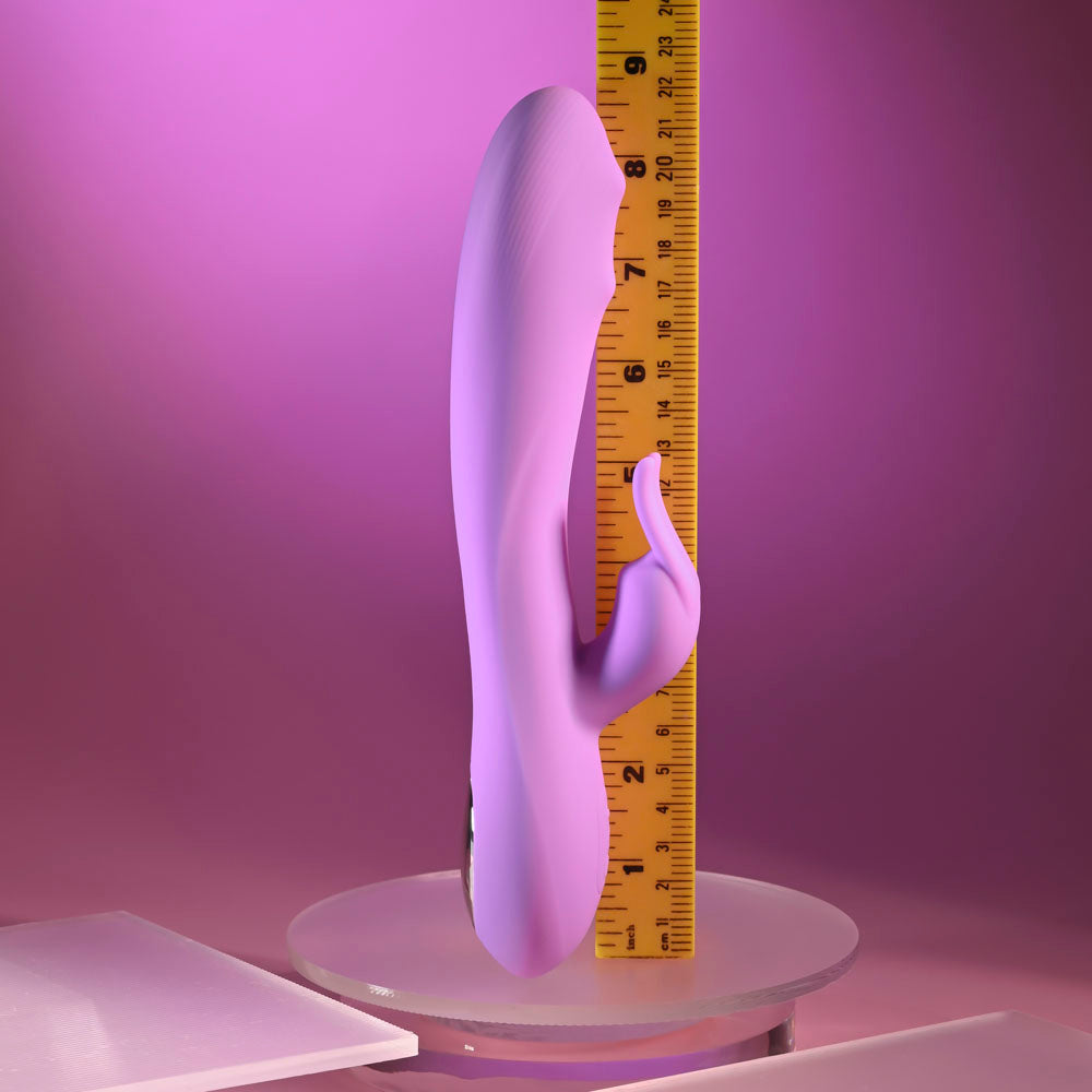 Evolved BEAD THE WAY - 23.2 cm USB Rechargeable Rabbit Vibrator showcased with a ruler for size comparison.