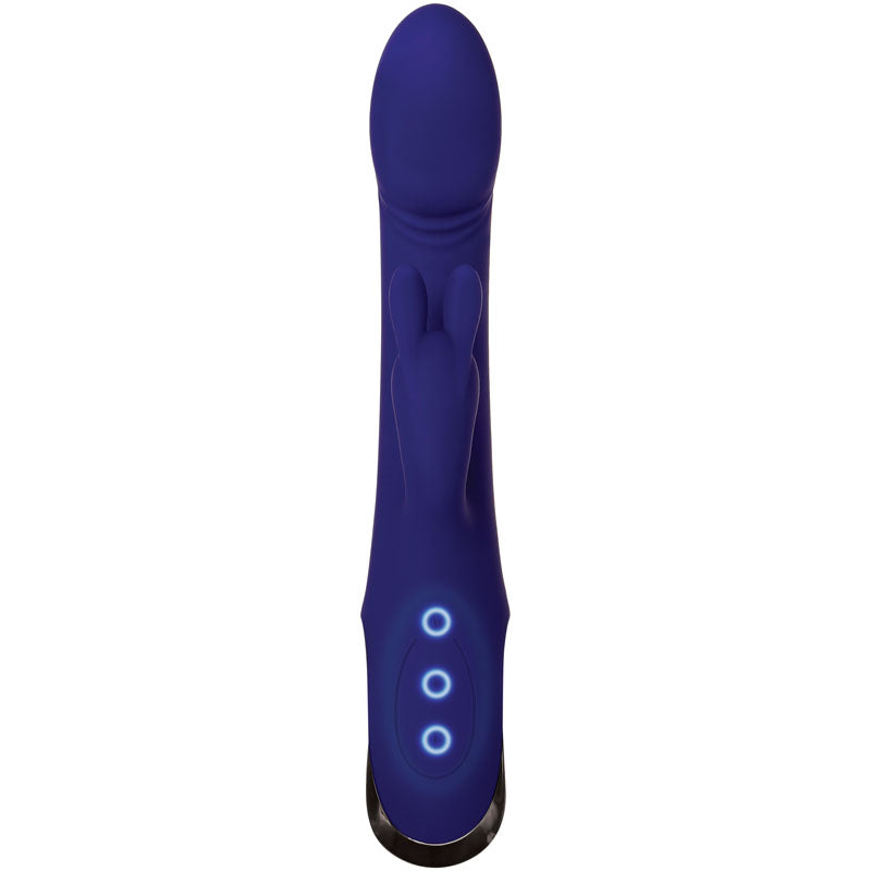 Evolved Bunny Buddy - 22.2 cm USB Rechargeable Rabbit Vibrator in purple silicone with dual motors for intense pleasure.