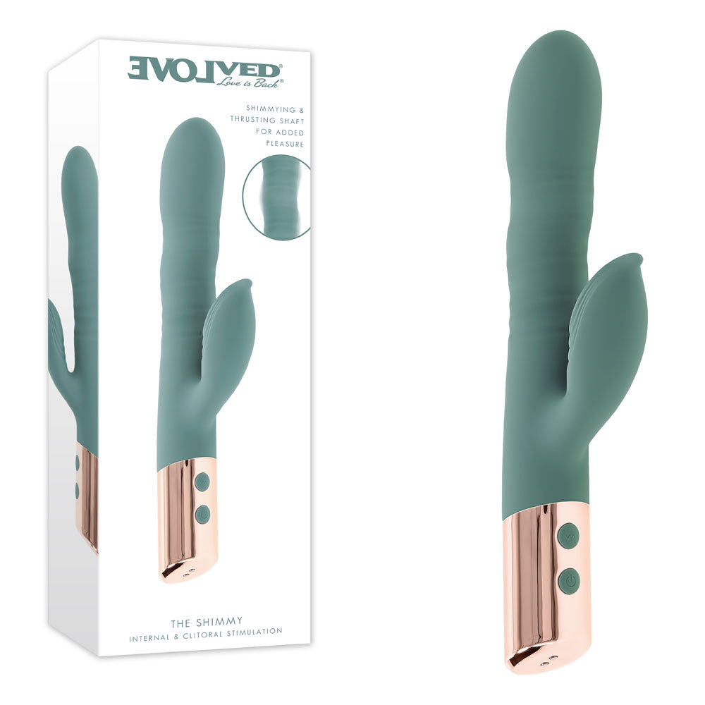 Evolved THE SHIMMY - USB Rechargeable Thrusting Rabbit Vibrator for ultimate pleasure and stimulation.