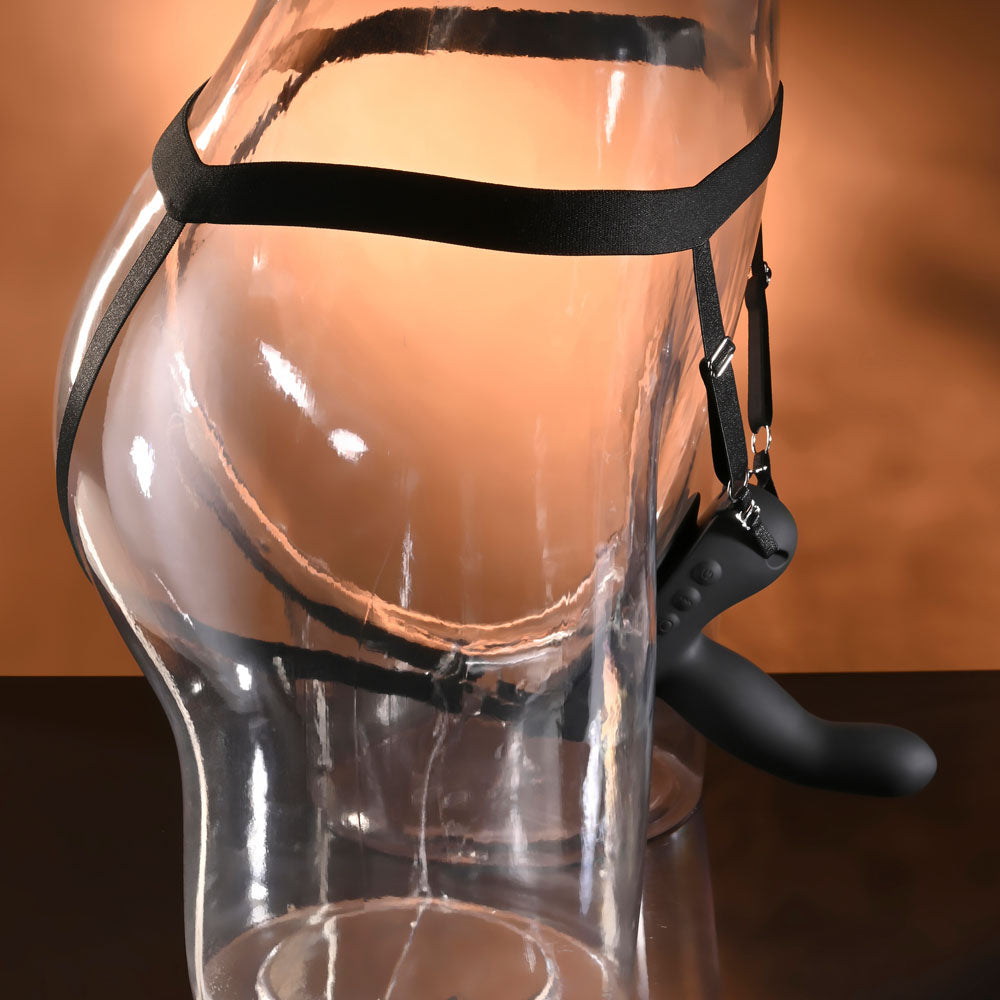 Evolved COME CLOSER -  USB Rechargeable Vibrating Strap-On with Remote with harness for secure play.